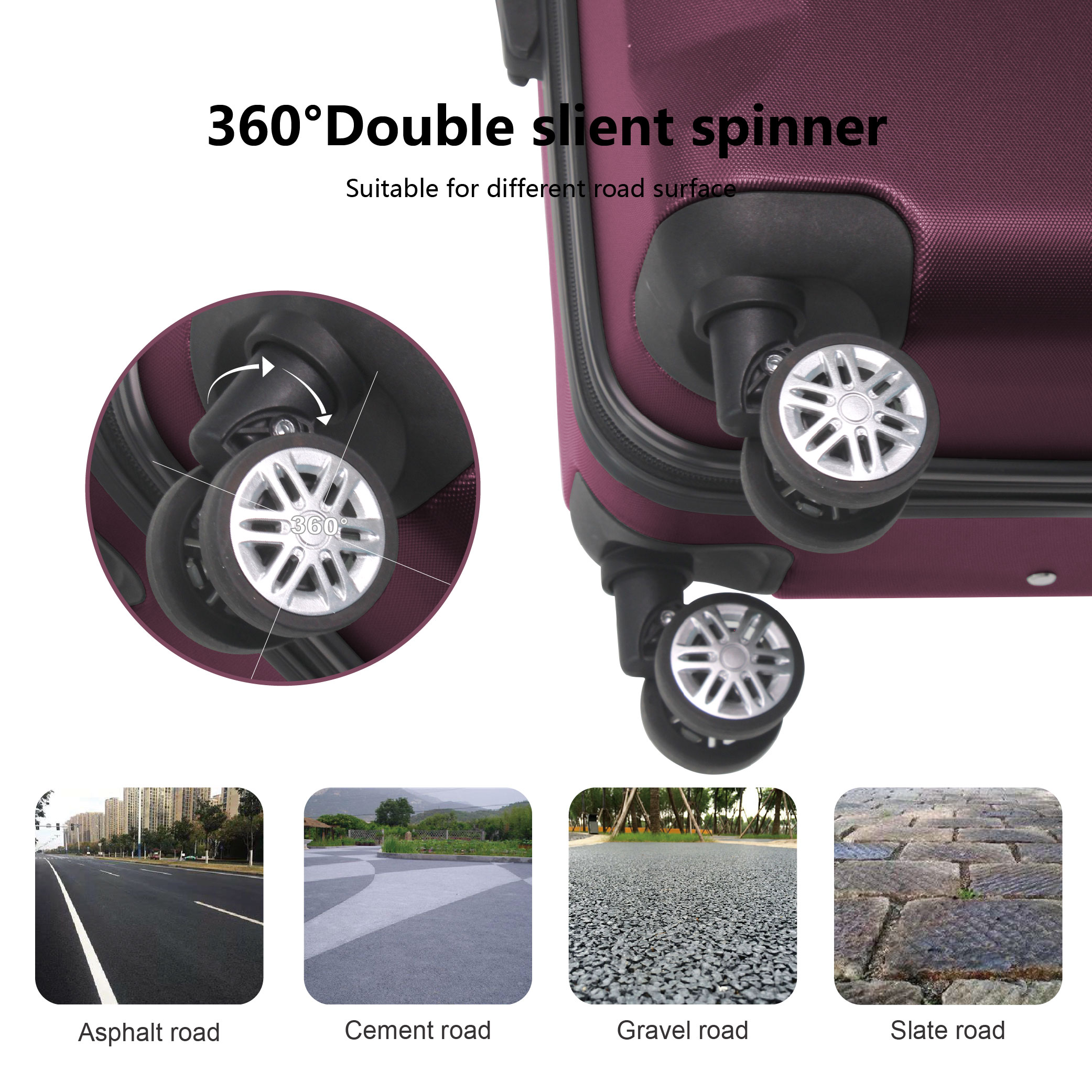 PURPLE 3-Piece Premium ABS Luggage Set-20", 24", And 28" Suitcases With Multi-Position Handle, Silent Spinner Wheels, And TSA-Approved Lock-Durable, Stylish, And Spacious Travel Gear_voghion.com